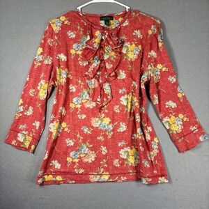 Lauren Ralph Lauren Top Ruffle Henley Top Women XL Floral Cottagecore Boho